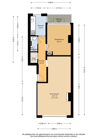 Floorplan - Voetjesstraat 48B, 3081 HR Rotterdam